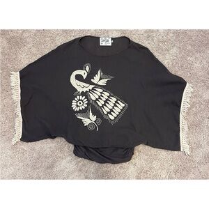 Vintage Va Va by Joy Han Peacock Embroidered Fringe Festival Boho Top Size XS
